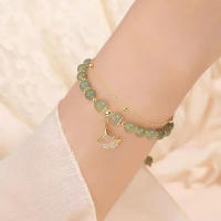 Pulsera De Doble Capa Con Pendiente De Hoja De Naranja Imitación De Jade Chino Estilo Para Mujer Joyería De Moda Accesorios - details 2