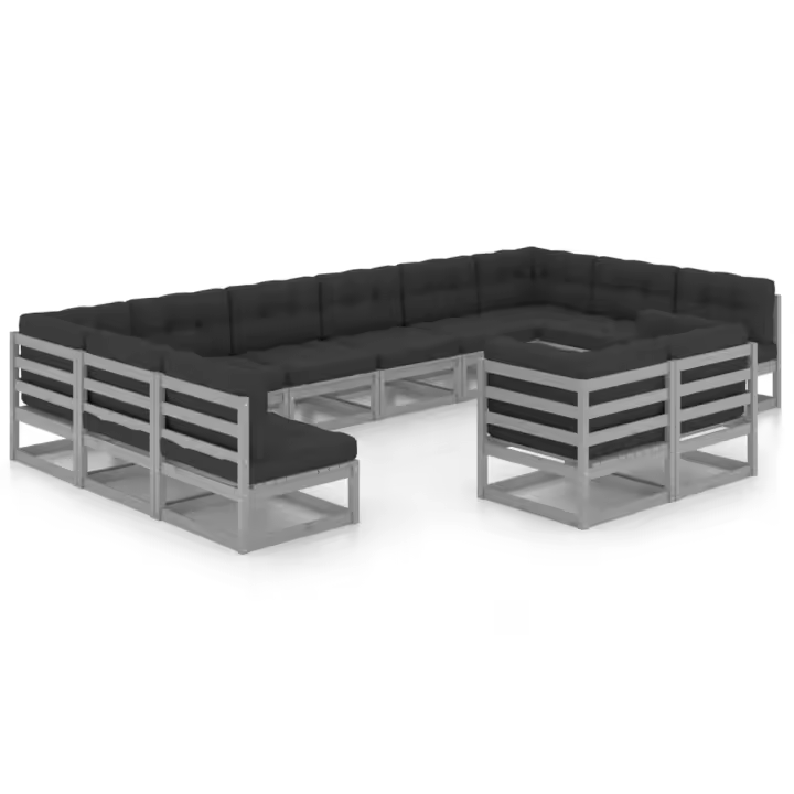 vidaXL Set de muebles de jardín 12 pzas con cojines madera pino gris - 1