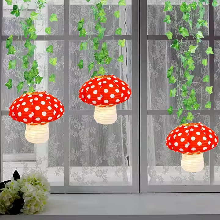 3pcs Lámpara De Papel Creativa 3D De Setas Para Decoración De Cumpleaños Propiedades De Fiestas DIY Lámpara - 1
