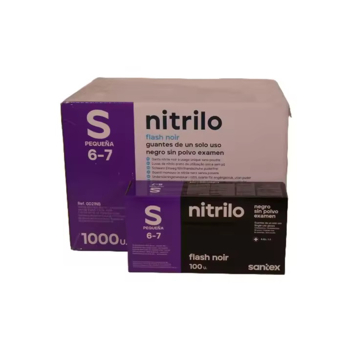 Guantes de Nitrilo negro sin polvo Santex talla S calidad superior (4.5 gr) caja 10 x 100 ud. - 1