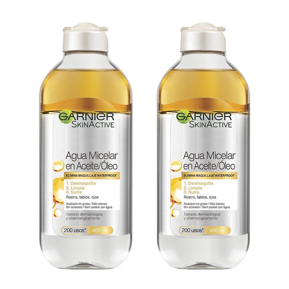 GARNIER | PACK Skin Active Agua Micelar en Aceite para maquillajes waterproof- 2X400ml