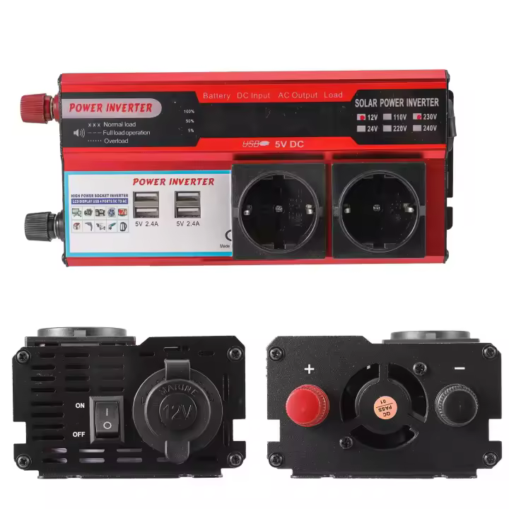 Inversor de corriente de 4000W y 3000W, transformador de CC de 12V a ca de 220V y 230V con 4 puertos USB de carga de la UE con pantalla LED para teléfono RV y coche,CA 220 V ±10% - 1