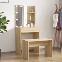 vidaXL Juego de tocador con LED madera contrachapada en color Gris sonoma/Blanco brillante/Roble artisan y más - details 4