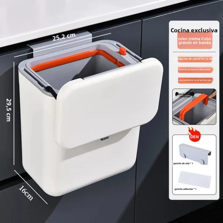 Bandeja De Cocina Colgante Gran Capacidad 9L/7L Soporte En La Pared Cubierta Reciclaje Papelera De Baño Material PP Rectangular - 1