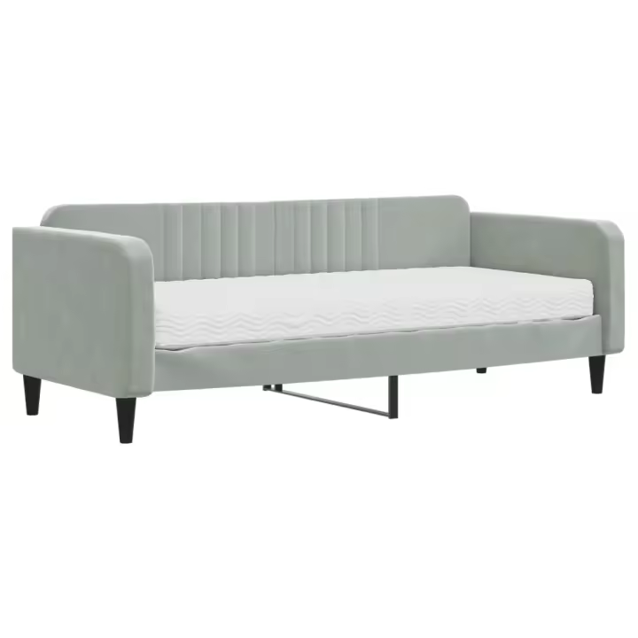 vidaXL Sofá cama con colchón terciopelo gris claro 90x200 cm - 1