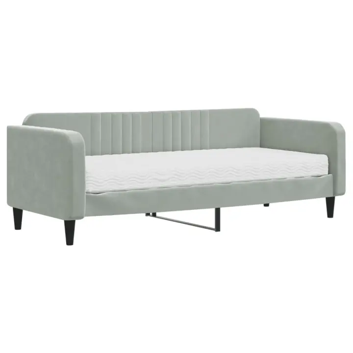 vidaXL Sofá cama con colchón terciopelo gris claro 90x200 cm - 1