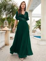 Vestido De Novia Sastre Unithorse Elegante Con Encaje Y Mariposa En Manga Chiffon Para Damas De Honor V-Neck Largo Al Piso - details 35