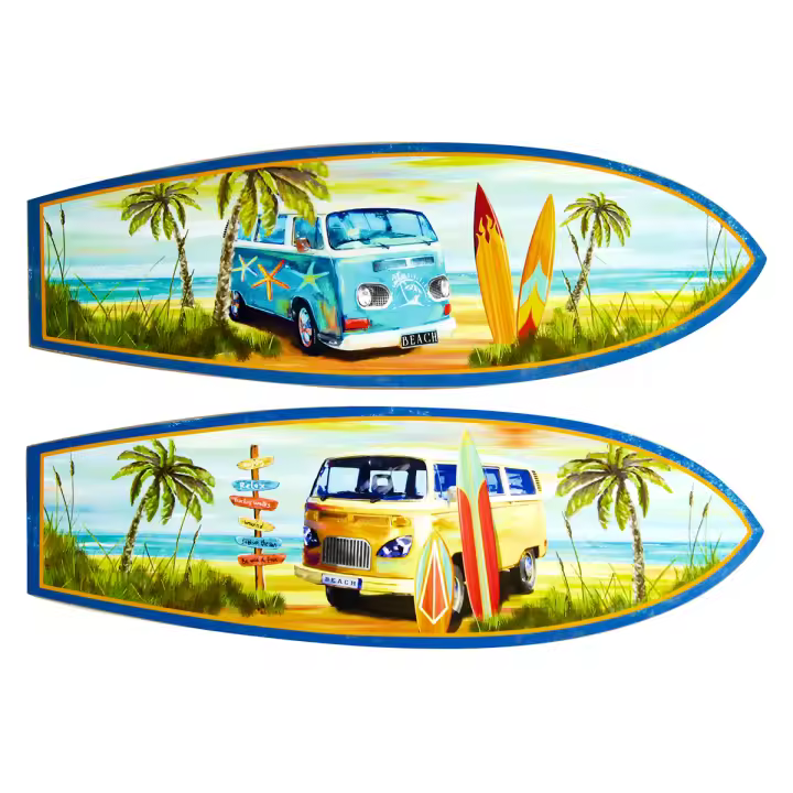 CAPRILO REGALOS & DECORACIÓN  Set de 2 Adornos Pared Decorativos de Madera "Tablas Surf-Furgoneta Playa". Cuadros y Apliques. Muebles Auxiliares. Decoración Hogar. Verano. Regalos Originales. 60 x 0,90 x 20 cm - 1