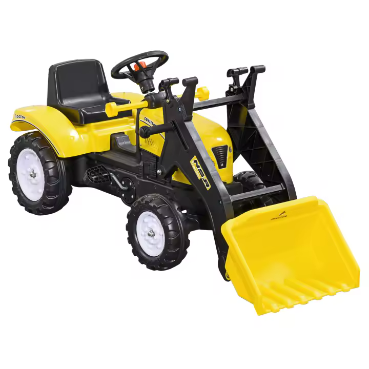 HOMCOM Tractor a Pedales para Niños de 3 Años Excavadora Camión con Pala Delantera Juguete de Montar Coche de Pedales Carga 35 kg 114x41x52 cm Amarillo - 1