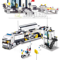 Bloques De Construcción HUIQIBAO Estación De Policía De La Ciudad Con Camión De Prisión Helicóptero Barco Y Policiales Juguete Para Niños - details 6