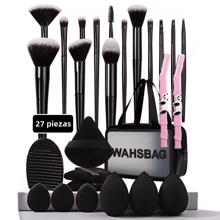 Set Profesional De Brochas De Maquillaje 27/14/9 Piezas Con Esponja Pincel De Polvo Cuchillo Para Cejas Y Herramientas De Limpieza Bolsa De Maquillaje - 1