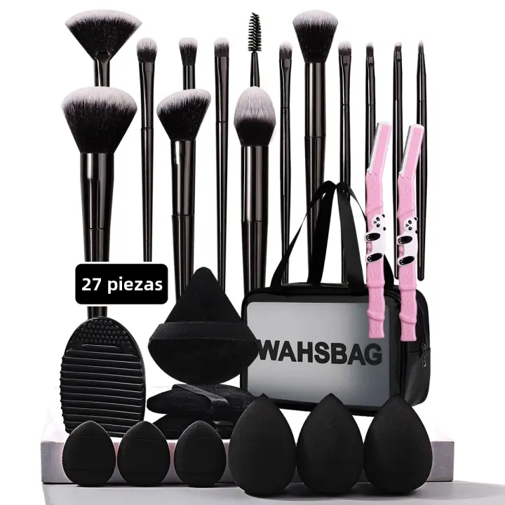 Set Profesional De Brochas De Maquillaje 27/14/9 Piezas Con Esponja Pincel De Polvo Cuchillo Para Cejas Y Herramientas De Limpieza Bolsa De Maquillaje - 1