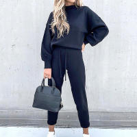 Conjunto De Dos Piezas Para Mujer De Otoño E Invierno Suéter De Cuello Alto Casual Color Sólido Pantalones Conjunto De Moda - details 1