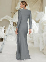 Vestido Maxi Dulzura Elegante Y Sólido Con Hombros Acentuados Y Cintura Definida Para Fiesta De Noche Mujer Otoño Invierno - details 27