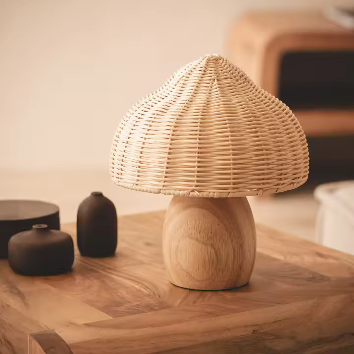 Ledkia Lámpara de Mesa Madera y Ratán Karava Natural - 1