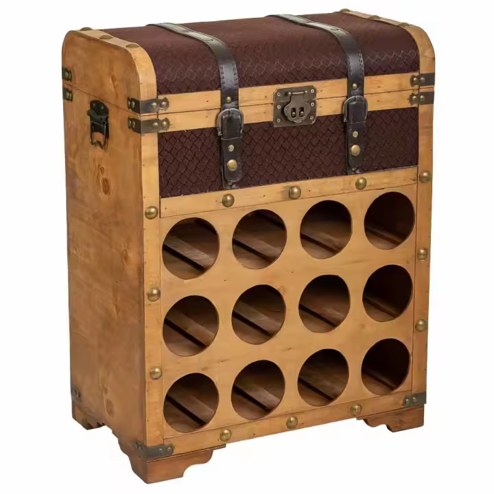 WANDERLUST DECO Baúl botellero de madera marrón 45x28x59h cm.Tiene 1 puerta - 1