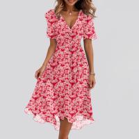 Vestido Casual De Moda Para Mujer Con Cuello En V Manga Corta Volante Vintage Impresión A-Line De Pierna Larga Estilo Italiano - details 26