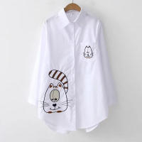 Camisa De Mujer Estilo Coreano Con Estampado De Torre De Hierro Hierro Primavera Blanca Cuello En V Manga Larga Casual - details 1