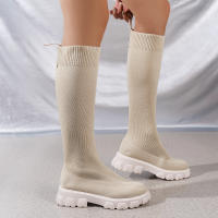 Botas Largas Tejidas Para Mujer Con Suela Gruesa Moda Calcetines Elásticos Tobilleras Cuadrado Bajo Tacones Botas De Mujer 2024 - details 9