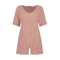 Monos De Verano Casuales Para Mujer Con Hombros Descubiertos Y Mangas Cortas Ruched Estilo Romper De Piernas Largas Con Bolsillos De Poliéster - details 33