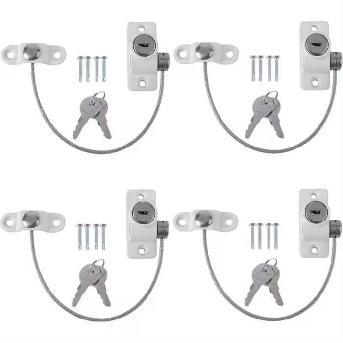 Cerradura de seuridad para puerta y Ventana, abridor de seuridad, Cable resistant y cerradura con Llave, 4 Uds. - 1