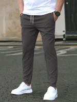 Pantalones Casuales Para Hombre De Color Sólido Con Cinturón Ajustable Y Bolsillos Estilo Regular Y Moda Pantalones Largos De Polyester - details 16