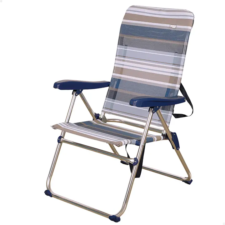 Silla plegable playa alta 5 posiciones a rayas azules y grises Aktive - 1