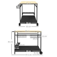 Outsunny Carro de servicio, carro de jardín con 2 niveles, carro de barbacoa con cesta de almacenamiento, carrito de cocina al aire libre con asa, portavasosPara balcón, abeto, natural, 97,5 x 65 x 81 cm - details 2
