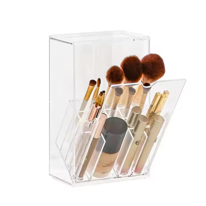 Caja De Almacenamiento Para Cepillos De Maquillaje Transparente Con Tapa Gran Capacidad Para Organizar La Mesita De Vestir - 1