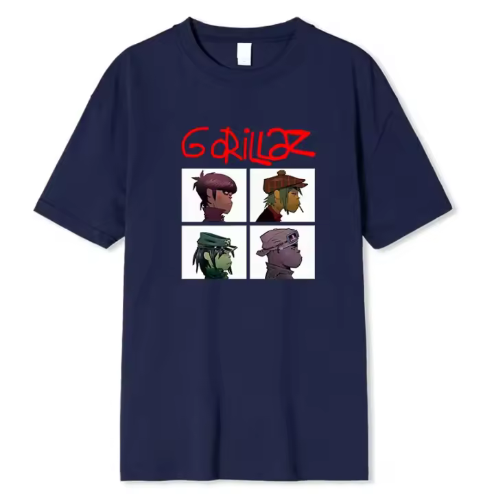 Camiseta De Algodón Puro Para Hombre Gorillazs Punk 90s Estampado De Rock Manga Corta Talla Grande Moda Casual Unisex - 1