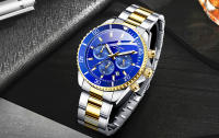 Reloj De Hombre SAPPHERO En Acero Inoxidable Dorado Con Cronógrafo Y Calendario Resistente Al Agua Pantalla Analógica-Digital Estilo Casual - details 4