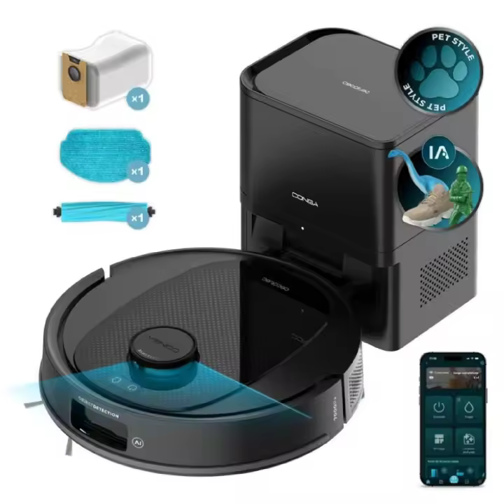 Cecotec Robot Aspirador y Friegasuelos con Base de Autovaciado Conga Y80. Navegación Láser e IA, Potencia Succión 13000Pa - 1