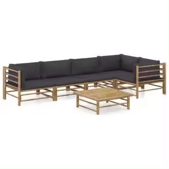 VIDAXL 3058240 set de muebles modulares para jardín fabricados en madera de bambú con cojines gris oscuro - 1
