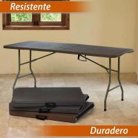 Mesa Plegable Efecto Madera | Gris Oscuro, 180x74 cm | Acero Anticorrosión y HDPE | Resistente, fácil Transporte, fácil Montaje | Ideal Acampadas, Picnic, Catering, Jardín, Terraza - details 1