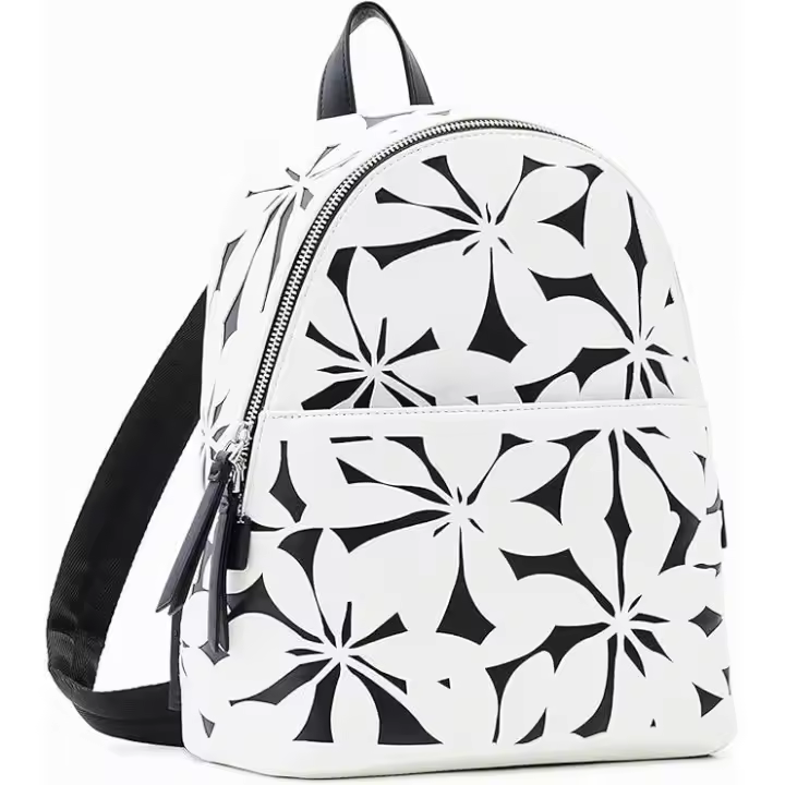 Desigual Mochila Mini Mombasa 23SAKP23 24x12x31cm Flores Blanco Negro Regalo TOP - 1