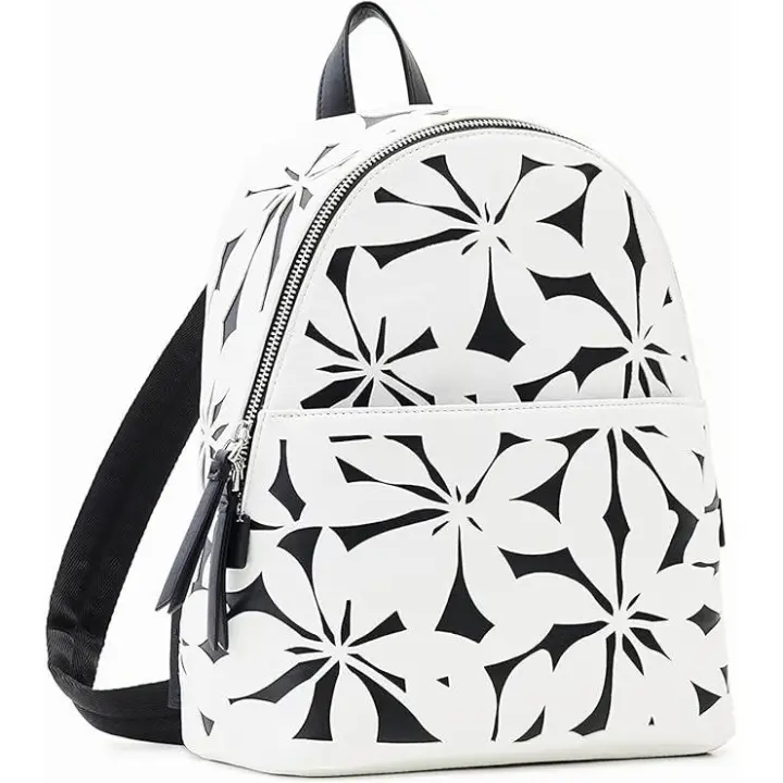 Desigual Mochila Mini Mombasa 23SAKP23 24x12x31cm Flores Blanco Negro Regalo TOP - 1
