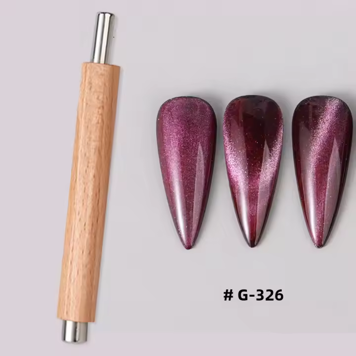 1PC Herramienta De Manicura Para Uñas Con Imán De Ojo De Gato Doble Final Diseño Cilíndrico Para Pintura 3D De Uñas Con Palanca De Madera Para Polvo De Gel UV - 1