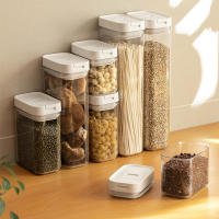 Juego De Botellas De Almacenamiento De Plástico Transparente Para Cocina Ajuste Táctil Para Cereales Frijoles Y Snacks - details 8