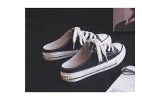 Zapatillas Planas De Lona Para Mujer Media Caña Con Cordones Moda Otoño Negro Blanco Suela Baja Punta Redonda Zapatos Casuales - details 8