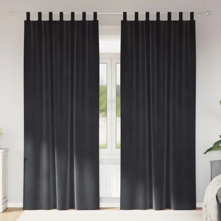 Cortinas Opacas vidaXL con Lazos de Suspensión 2 piezas Gris Oscuro Terciopelo - 1