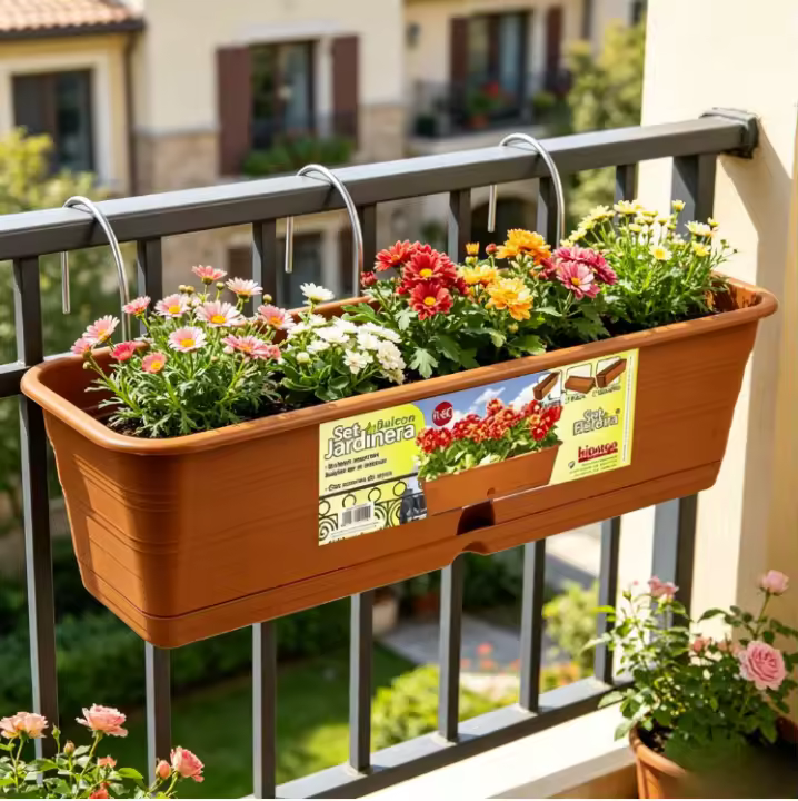 LILI HOME Jardinera de Balcón con Soportes ( 1 pcs ) - Tamaños Disponibles: 34cm/43cm/58cm - Color Negro/Marrón/Blanco. ideal para cualquier espacio exterior. Esta jardinera, fabricada en España con materiales de alta calidad, inc - 1