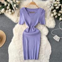 Vestido De Verano Con Diseño De Cadena Y Mangas Cortas Estilo Coreano Ajustado Para Mujer Vestido De Fiesta Mini De Cintura Alta Con Cierre Pullover - details 2