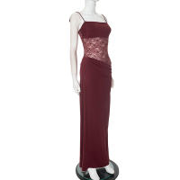 Vestido Larguísimo De Verano Para Mujer En Malla Transparente Con Encaje Y2K Sin Mangas Y Espalda Descubierta Sexy Bodycon Streetwear Polyester Elástico - details 6