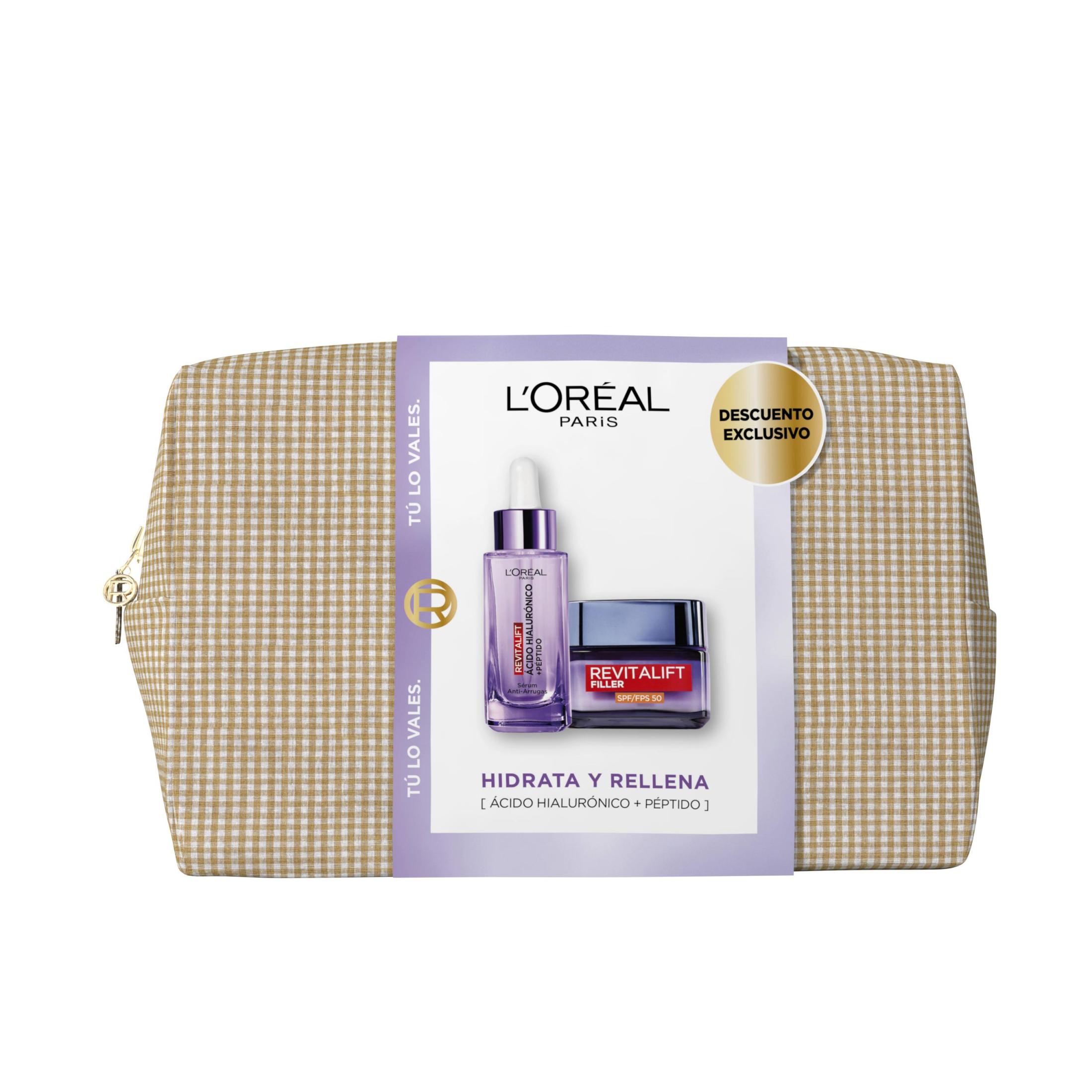 L’Oréal Paris | Cofre día de la Madre Revitalift Filler, Sérum Facial de 30 ml y Crema Hidratante SPF 50 de 50 ml, con Triple Ácido Hialurónico para Rellenar, Hidratar y Proteger Piel Madura