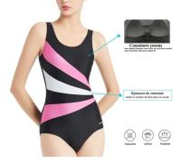 Bañador de Una Pieza para Mujer Traje de Baño de Tres Paneles Frontales en Contraste Ropa de Baño con Espalda en U Baja Talla L Negro - details 1