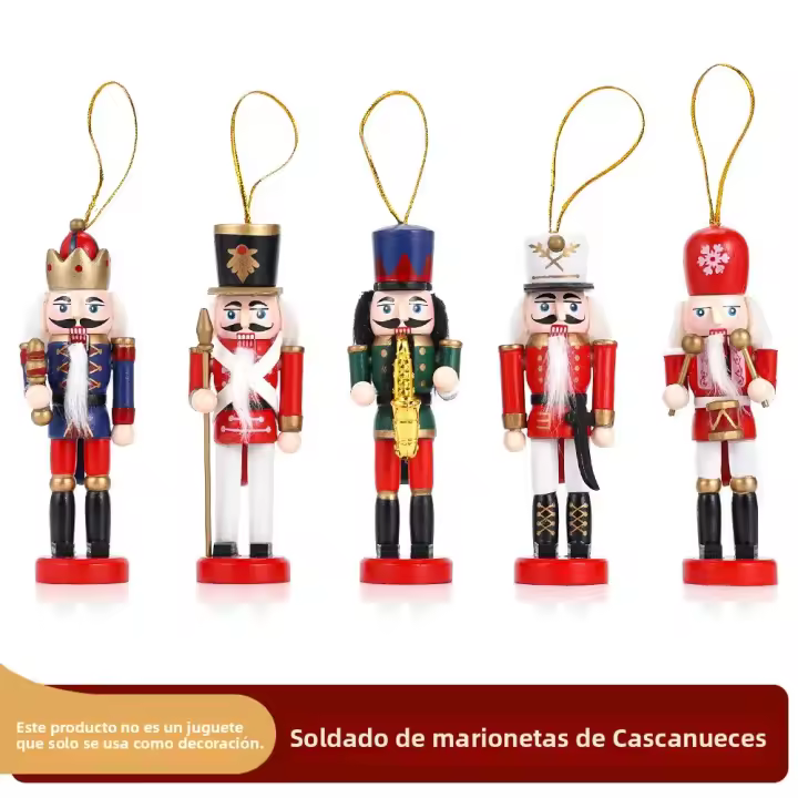 Juego De 5 Muñecos De Madera 12CM Nutcracker Guardia Soldado Colgante Decoración De Navidad Y Año Nuevo Artesanía Europea - 1