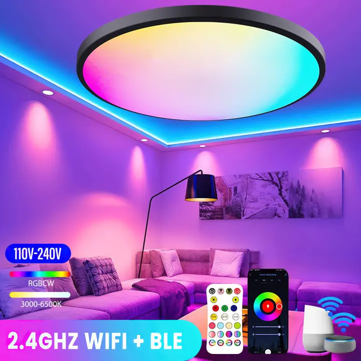 Lámpara de techo LED inteligente Tuya, foco inteligente con WiFi, RGBCW, regulable, 220V, funciona con Alexa, asistente de Google para sala de estar y dormitorio - 1