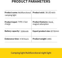 Luces de campamento, luces de campamento multifuncionales al aire libre, 4 modos de iluminación, luces de emergencia domésticas, luces de carpa de Ambiente de emergencia recargables - details 2
