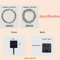 Luces De Hada Solar Impermeables Para Exterior 10m/20m/30m/100Metros Decoración De Navidad Y Fiesta Cinta De Luces LED Autocontenida Para Jardín - details 1
