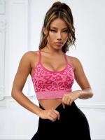 Sujetador Deportivo Para Mujer Con Estampado De Leopardo En Color Opaque Sin Costuras Cruzado Shockproof Form-Fitting Wireless Transpirable Y Absorbente De Sudor - details 0